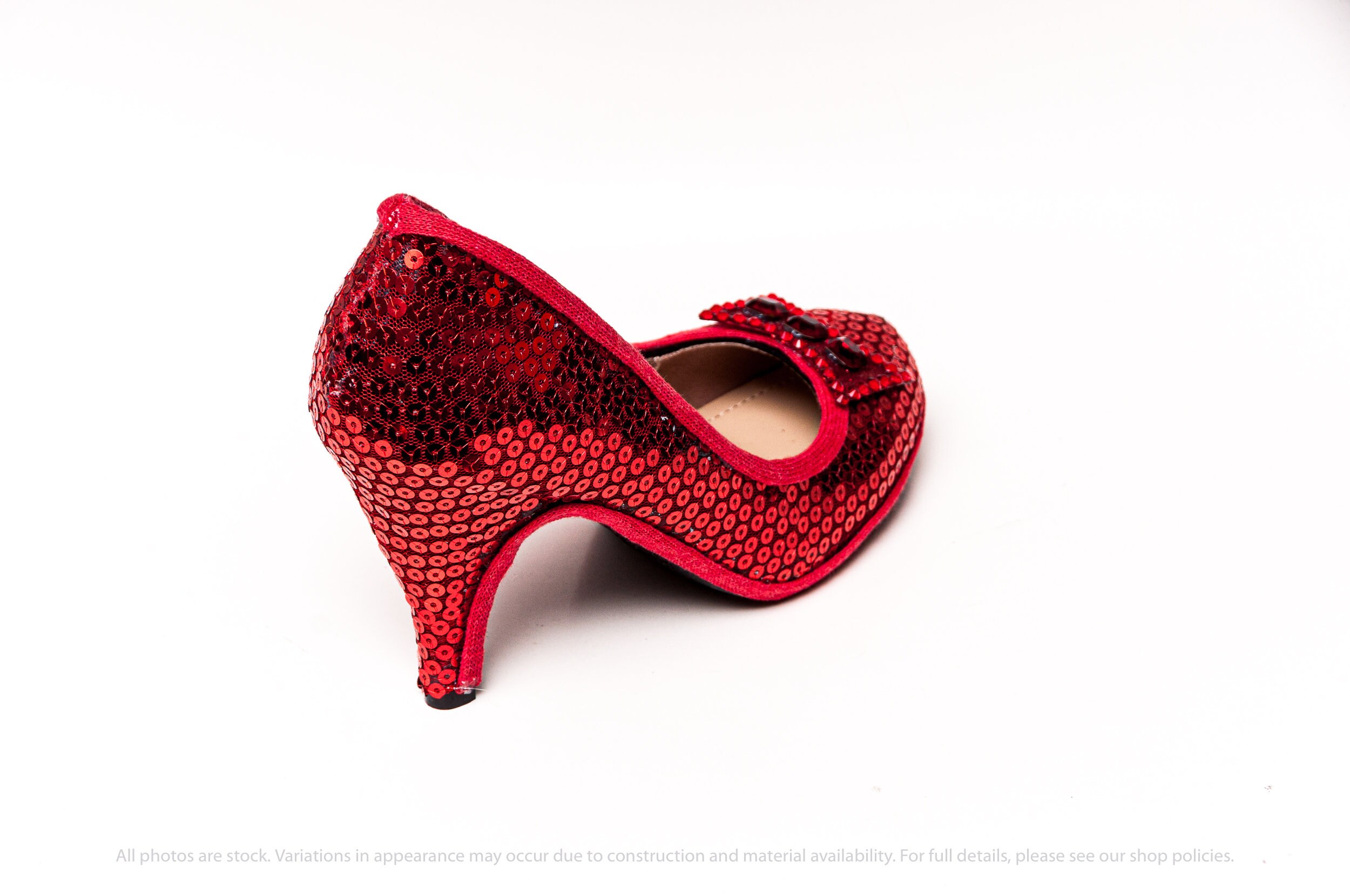 red sequin stilettos