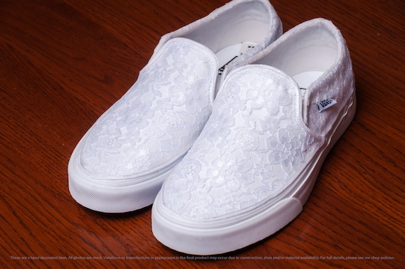 Bridal Favorite White Lace Slip On Vans 