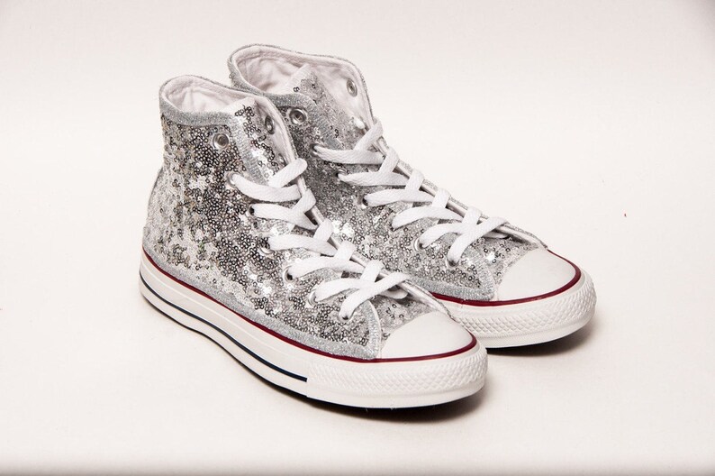 Silver Sequin Converse High Top Sneakers Over White Etsy
