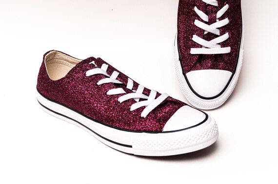 Burgundy Red Glitter Converse Sneakers 