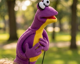 Professional Purple and Yellow Frog Hand Puppet with Arm Rods