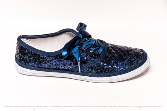 Bridal Favorite Navy Blue Sequin Sneakers With Satin Ribbon | Etsy