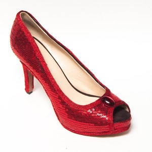 red sequin stilettos