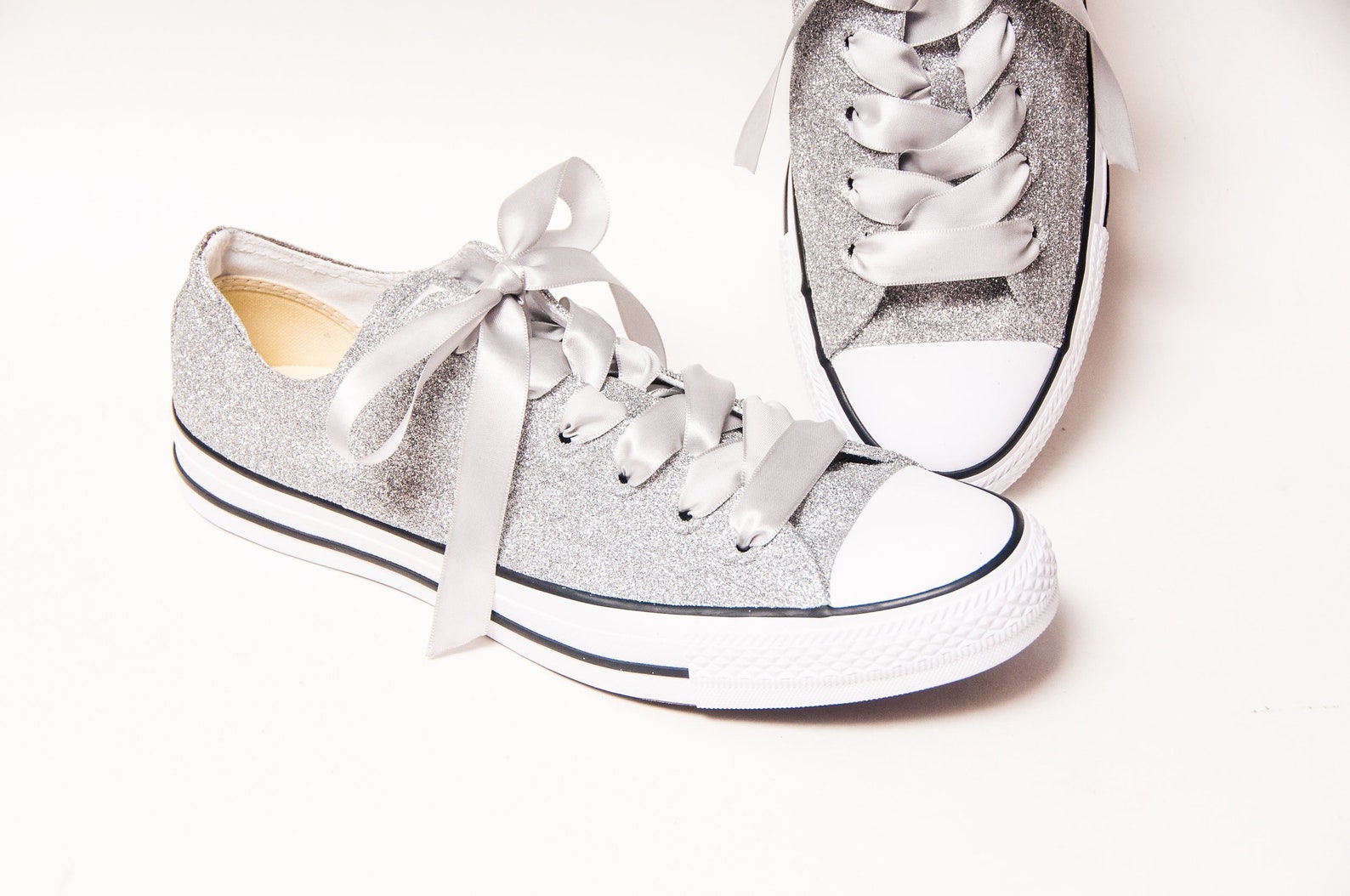 Silver Glitter Converse® Low Tops Etsy