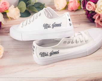 Custom Text Low Top Sneakers, Personalized Bride Sneakers, Custom Wedding Sneakers, Monogrammed Wedding Shoes, Quinceanera Shoes