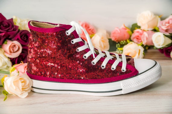 Comfy Red Sequin Canvas Sneakers, Custom Shoes for Women Sparkle, Wedding  Shower Gift, Bridesmaid Gift, Hand Decorated Christmas Gifts 