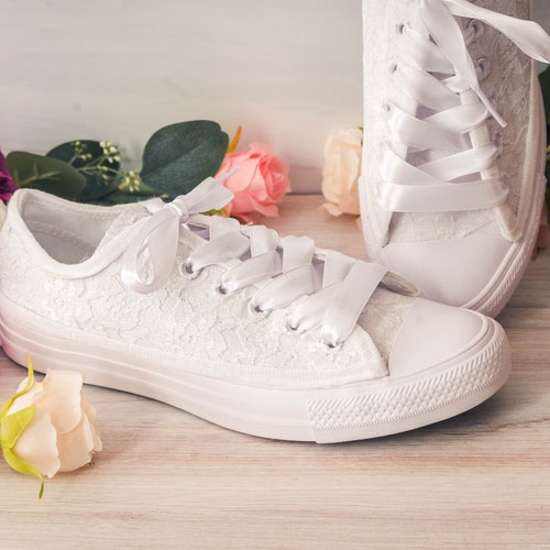 White Lace Wedding Sneakers for Bride Bling Bridal Trainers - Etsy