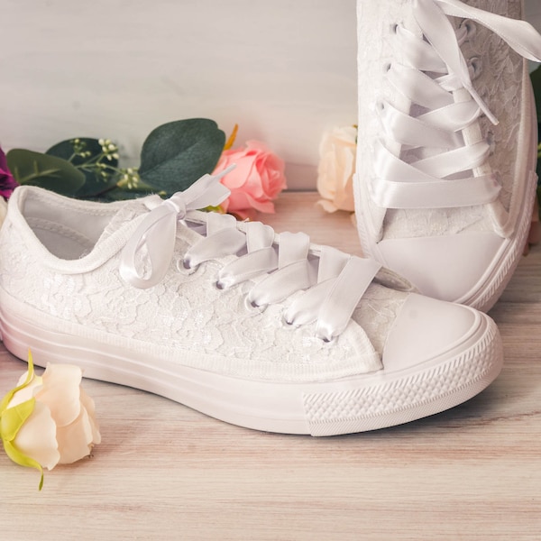 Bridal Sneakers, Wedding Sneakers for Bride, White Lace Low Top Wedding Sneakers Women, Wedding Sneakers Women, Custom Shoes for Women