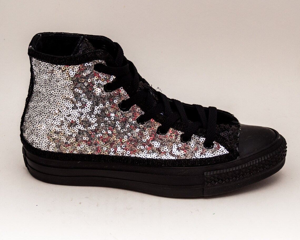 Silver Sequin on Black Converse® High Top Sneakers Etsy
