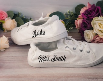 Custom Sneakers Name, Wedding Sneakers for Bride, Custom Text Shoes for Weddings, Add your Wedding Date Hashtag Name or Slogan
