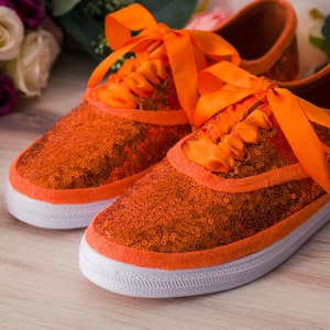 Orange Sequin Sneakers, Wedding Shoes, Custom Shoes, Gifts for Her image 8