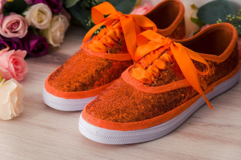 Orange Sequin Sneakers, Wedding Shoes, Custom Shoes, Gifts for Her image 8