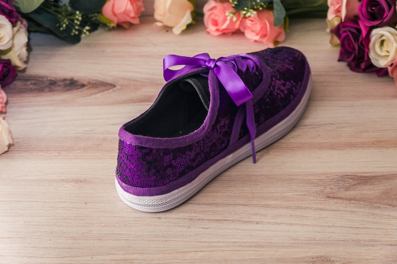 Wedding Sneakers for Bride Sparkle, Purple Sequin Sneakers, Wedding Shoes, Homecoming Dress, Gifts for Her, Purple Wedding Sneakers image 3