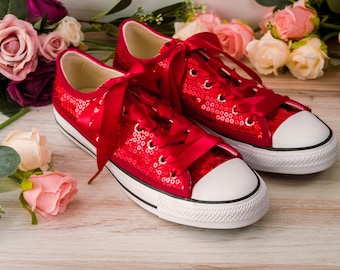 Converse red sparkle shoes sale