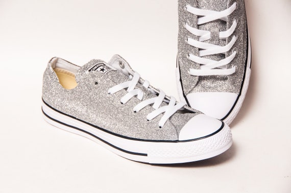 silver glitter low top converse