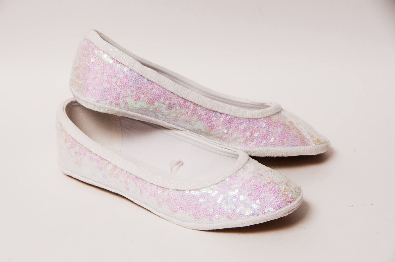 sequin - crystal iridescent iris white ballet flat slipper custom shoes