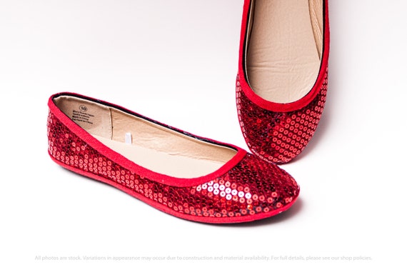 red sequin ballet flats