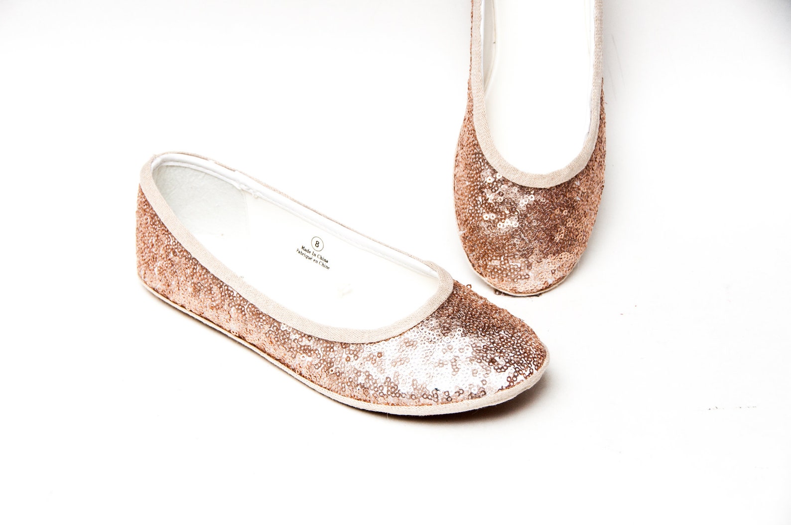 sequin - champagne light gold sparkly sequin ballet flats shoes