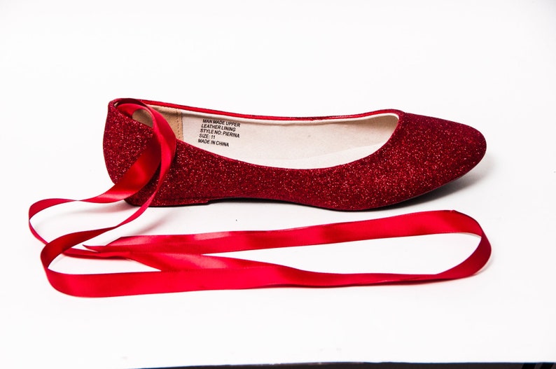 red sparkly ballet flats