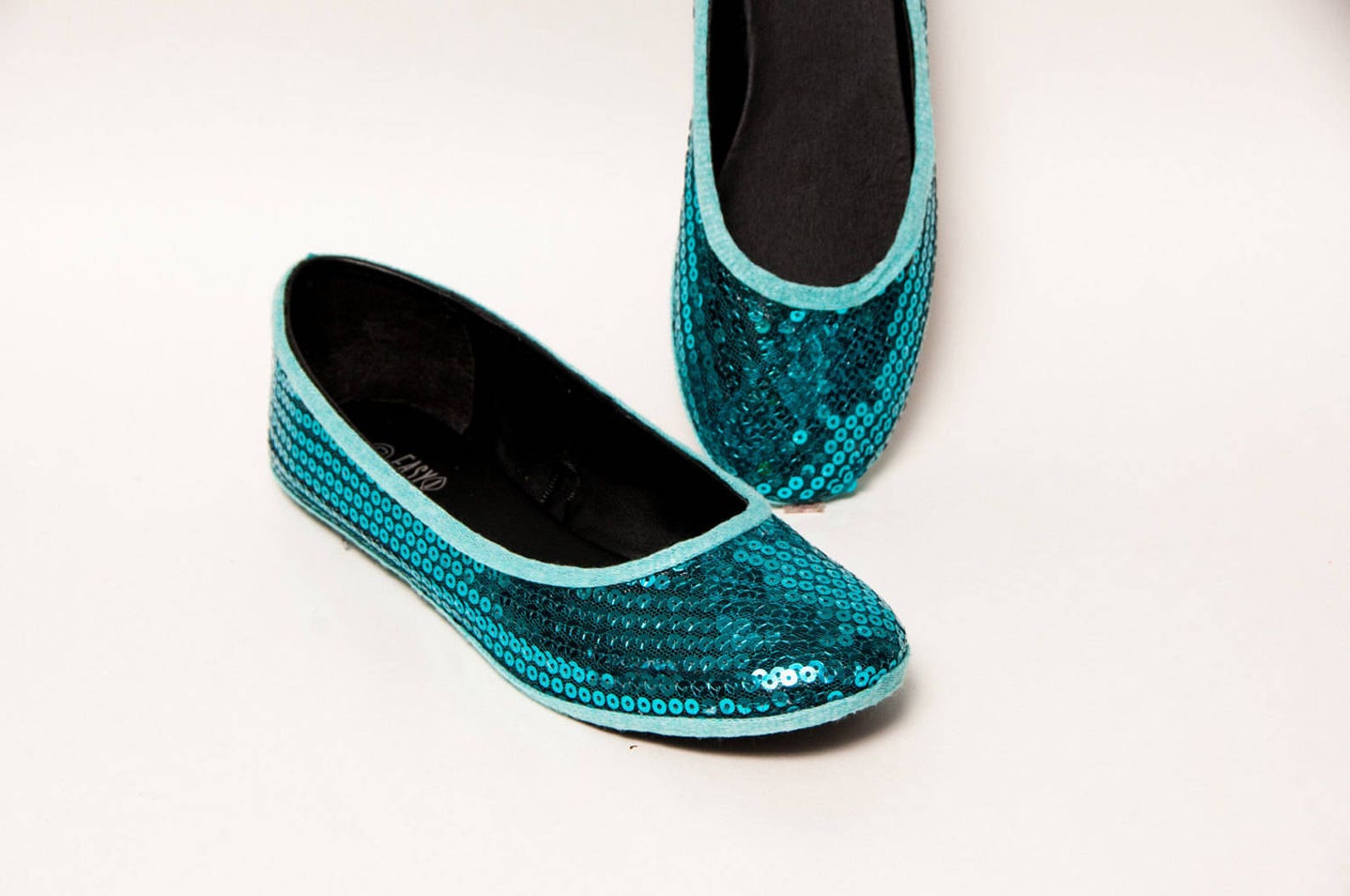 sequin - jade green blue ballet slipper flats custom shoes by princess pumps