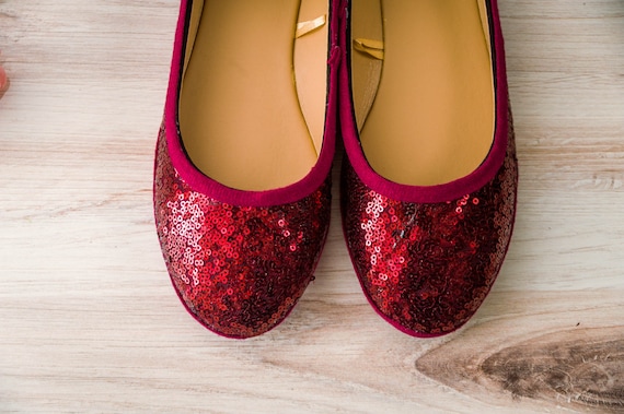 syre Salme Overflod Wedding Shoes for Bride Flats Burgundy Red Sequin Ballet - Etsy