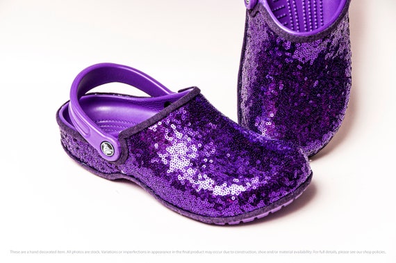 purple glitter crocs