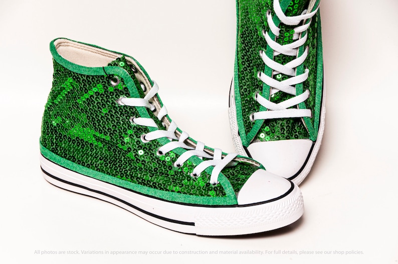 Kelly Green Starlight Sequin Converse High Top Sneakers Etsy