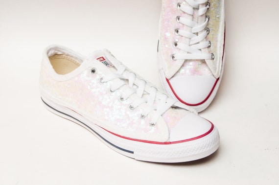 white sequin sneakers