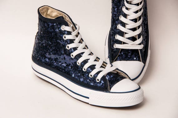 navy blue high top converse