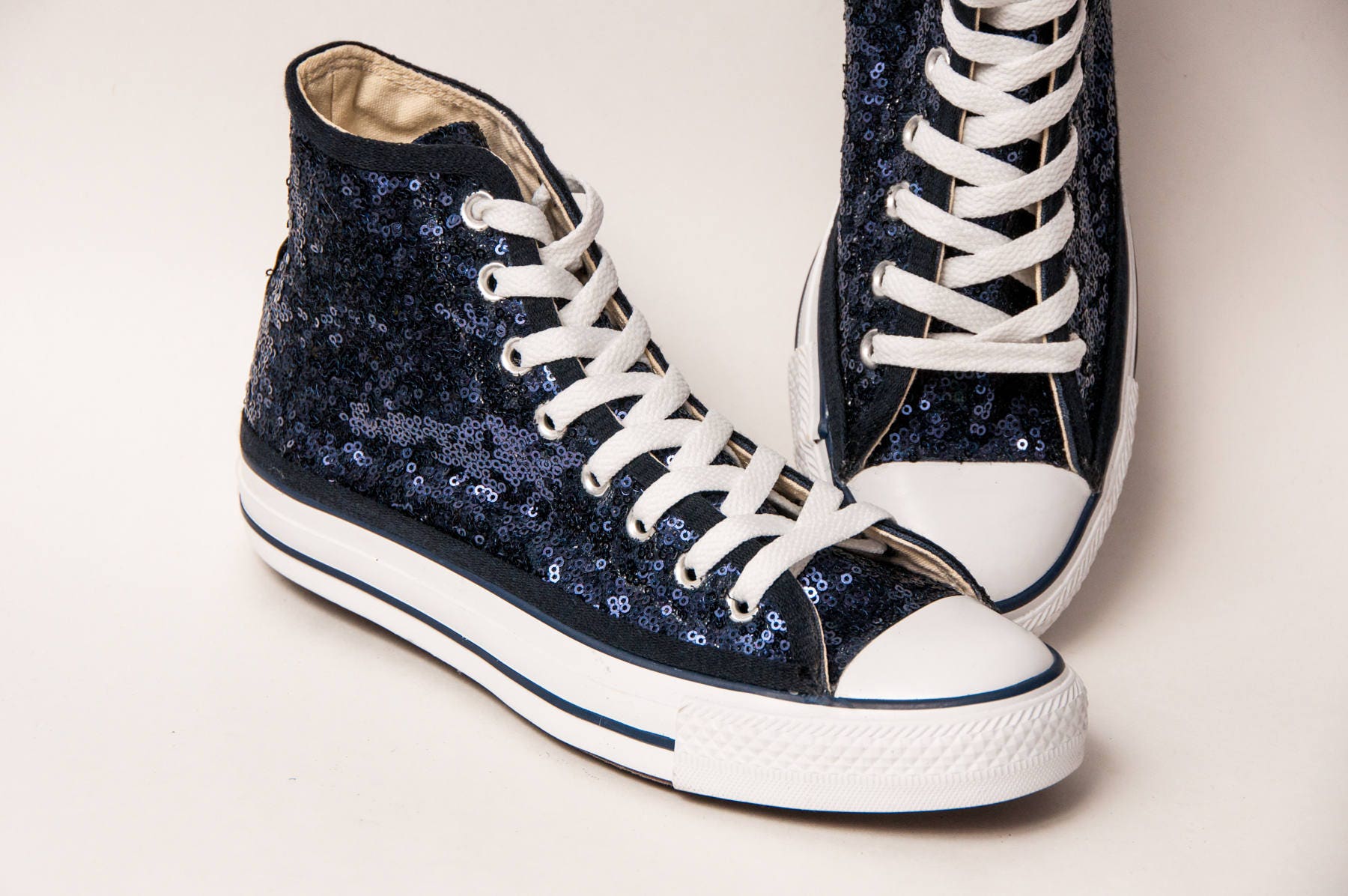 Navy Blue Starlight Sequin Converse® High Top Sneakers Etsy