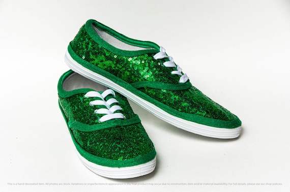 Wedding Sneakers for Brides Sparkle Green Sequin Sneakers for