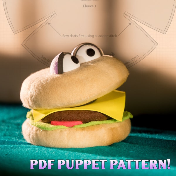 Modèle de marionnette PDF téléchargeable, marionnette professionnelle Cheeseburger Burger par Prairie Puppets