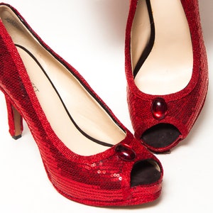 red sequin stilettos