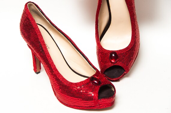 red sequin stilettos