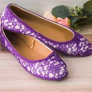 Bride Flats for Wedding, Bridal Shoes Purple, Wedding Lace Shoes ...