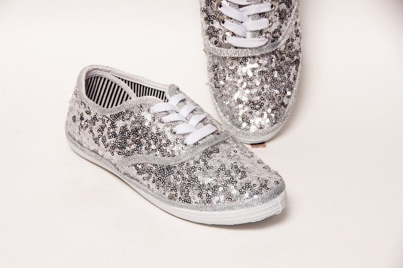 Silver Sequin Sneakers | Etsy