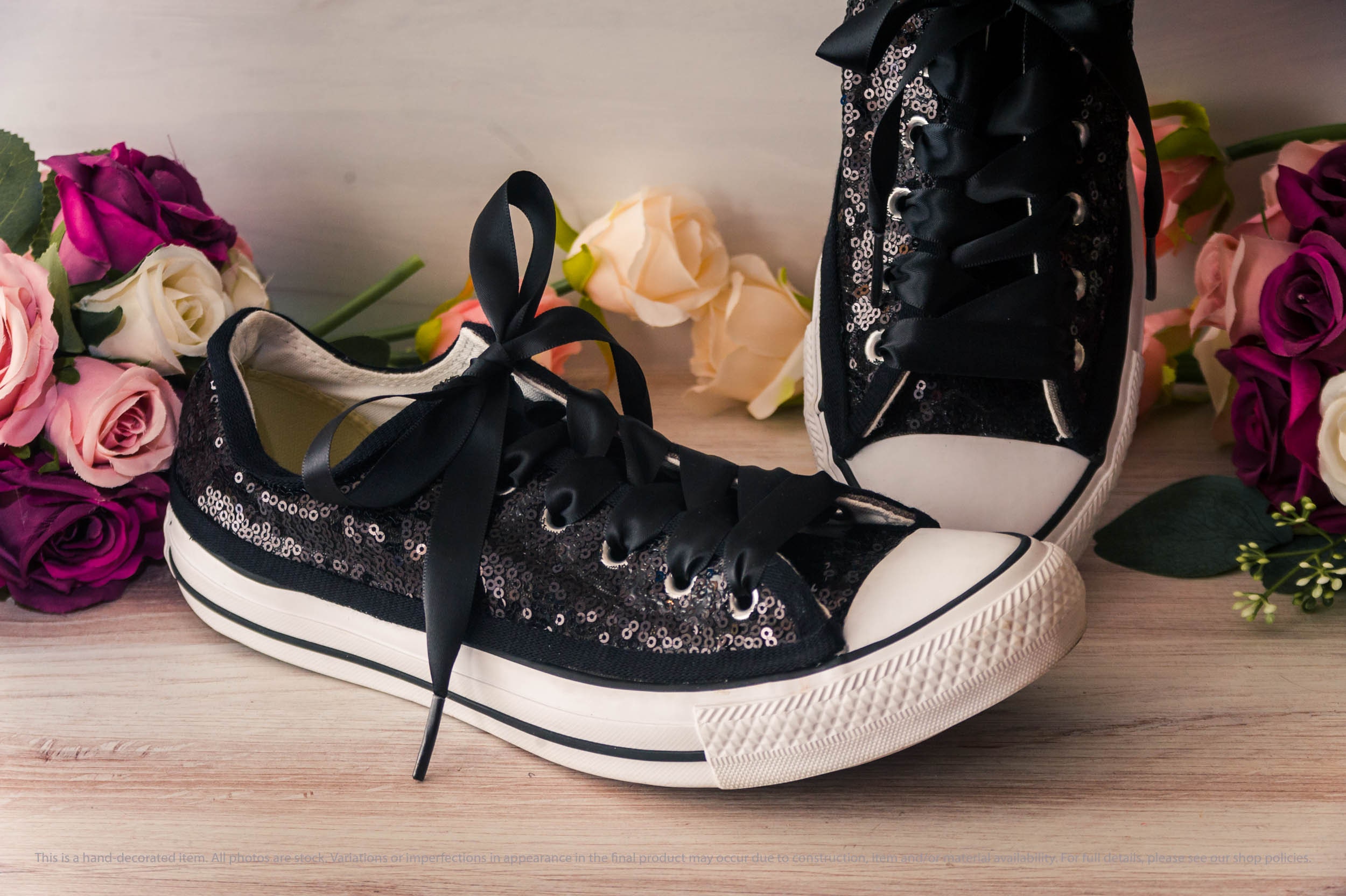 Black Sequin Low Top Sneakers, Custom Shoes Women, Wedding Shoes for Bride  Sparkle, Halloween Costume Shoes, Black Low Top Sneakers 