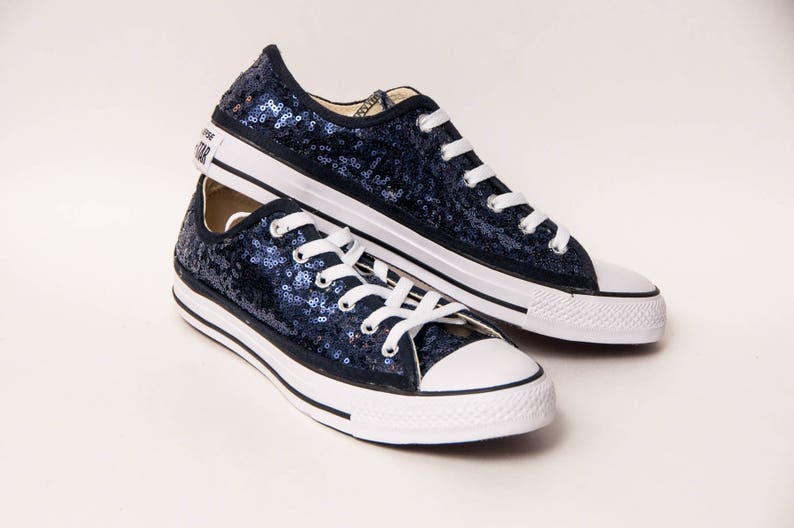 Navy Blue Sequin Converse® Low Top Sneakers Etsy