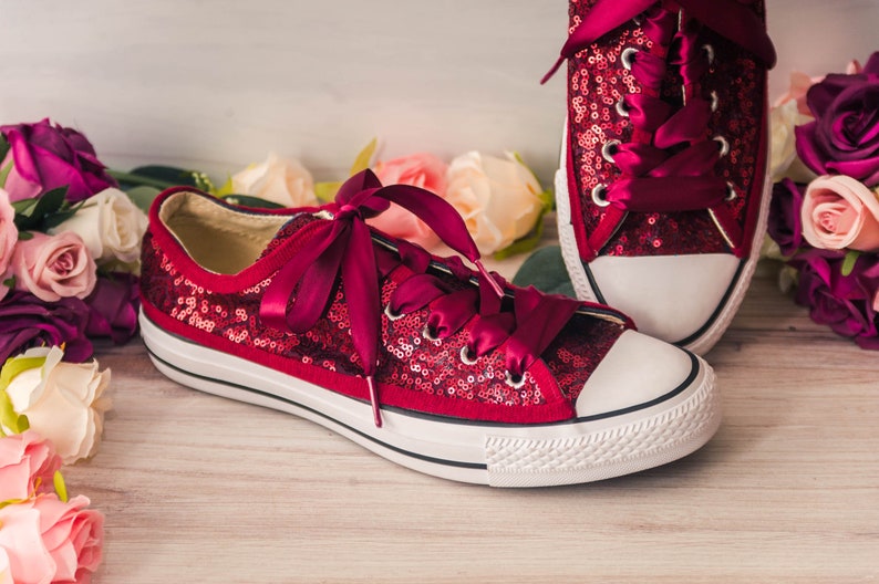 red sequin sneakers