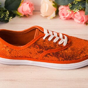 Orange Sequin Sneakers, Wedding Shoes, Custom Shoes, Gifts for Her image 3