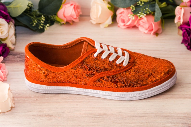 Orange Sequin Sneakers, Wedding Shoes, Custom Shoes, Gifts for Her image 3
