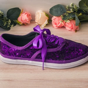 Wedding Sneakers for Bride Sparkle, Purple Sequin Sneakers, Wedding Shoes, Homecoming Dress, Gifts for Her, Purple Wedding Sneakers image 2