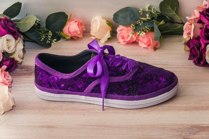 Wedding Sneakers for Bride Sparkle, Purple Sequin Sneakers, Wedding Shoes, Homecoming Dress, Gifts for Her, Purple Wedding Sneakers image 2