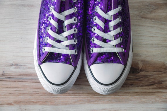 Purple and White Adult Tennis Shoes With Pearl's and Rhinestones Bling 