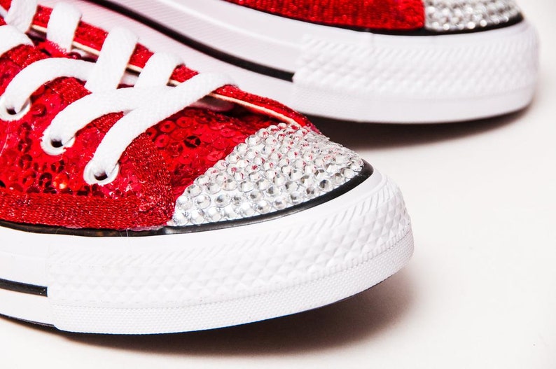 Red Sequin Converse High Top Sneakers Etsy