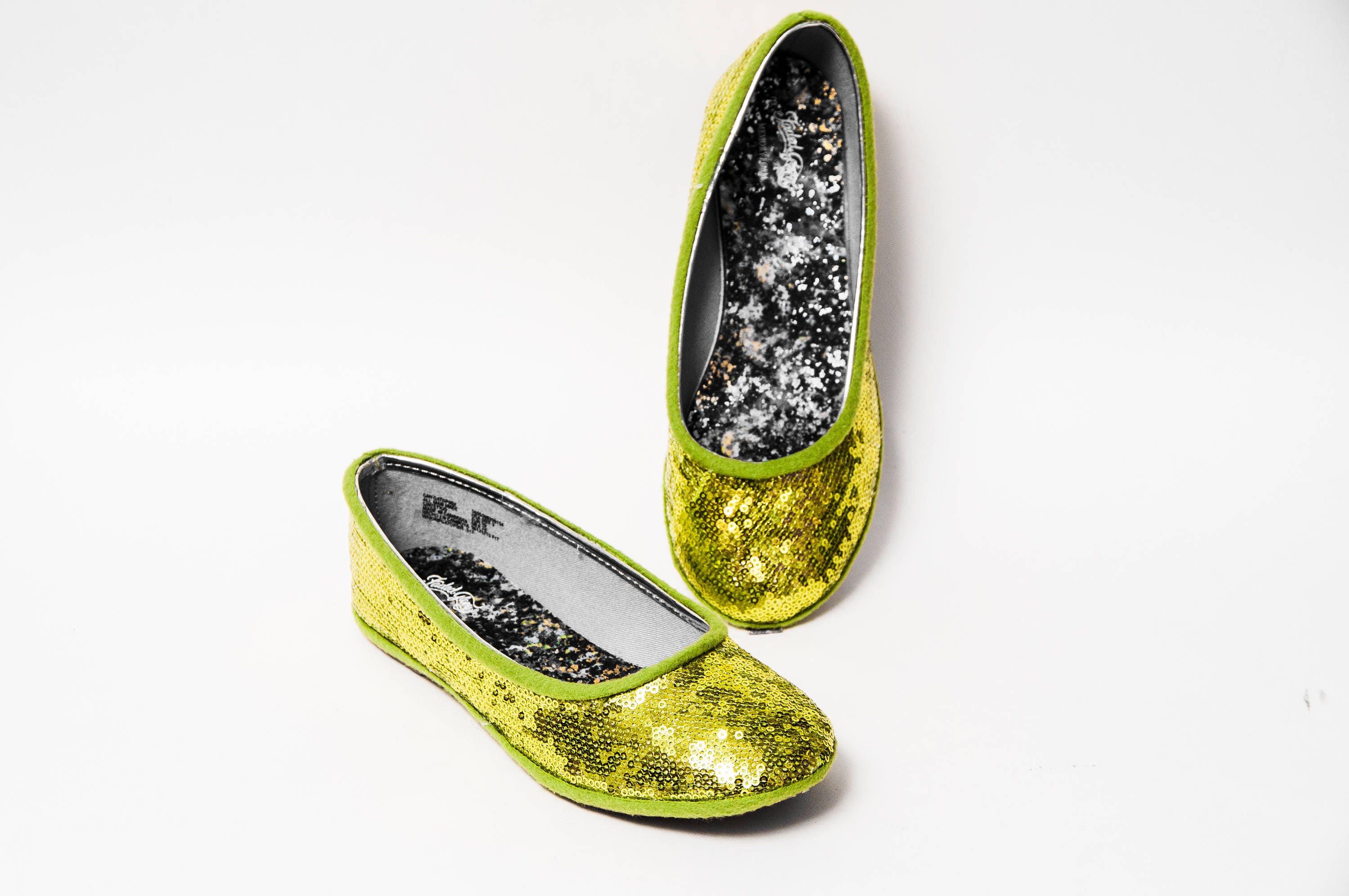 green sparkly flats