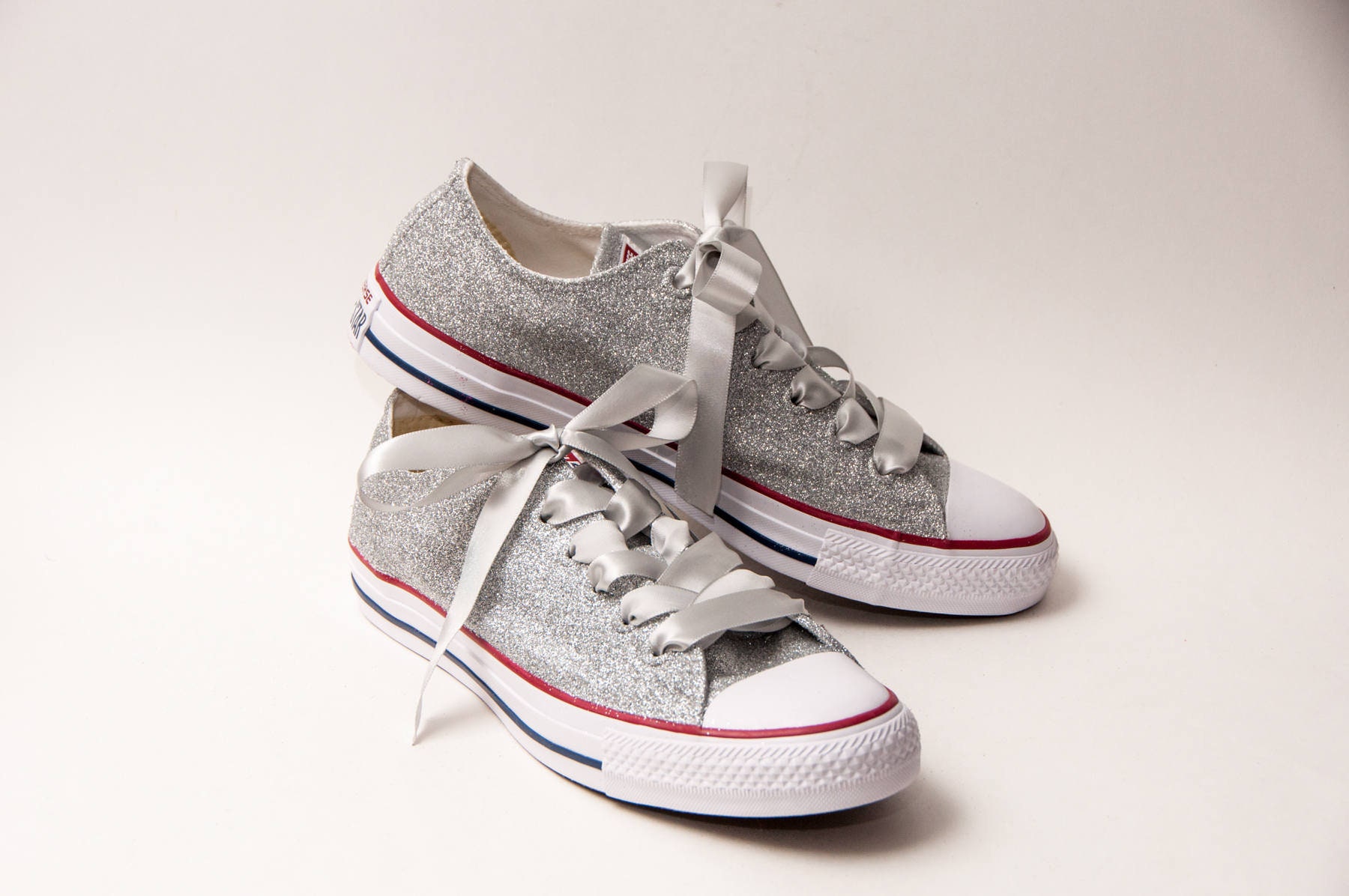 Silver Glitter Converse® Low Tops Etsy
