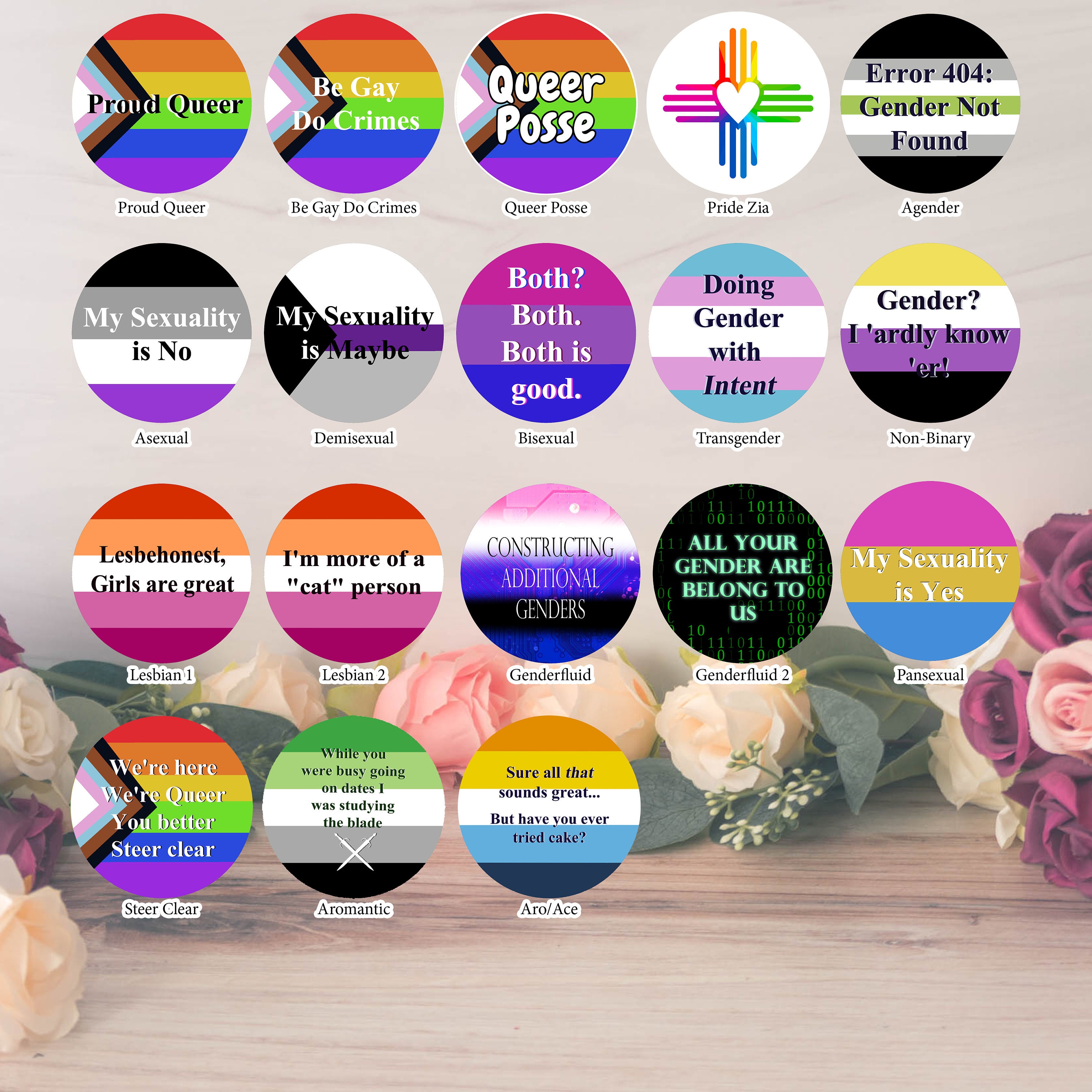 Pride Flag And Phrase Lgbt Pin Back Identity Buttons Etsy Italia