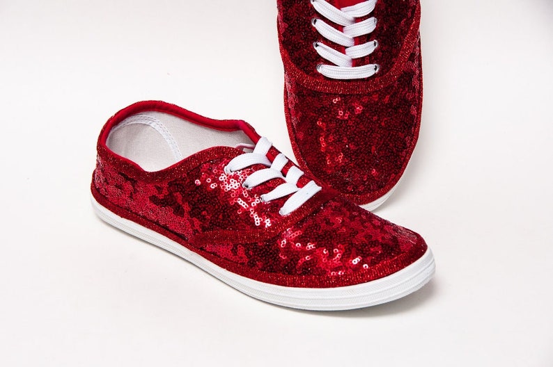 womens red glitter sneakers