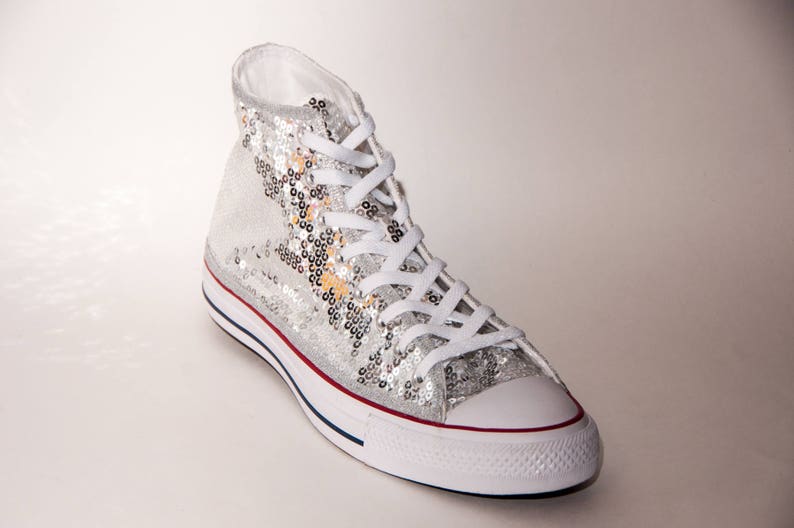 Silver Sequin Converse High Top Sneakers Over White Etsy